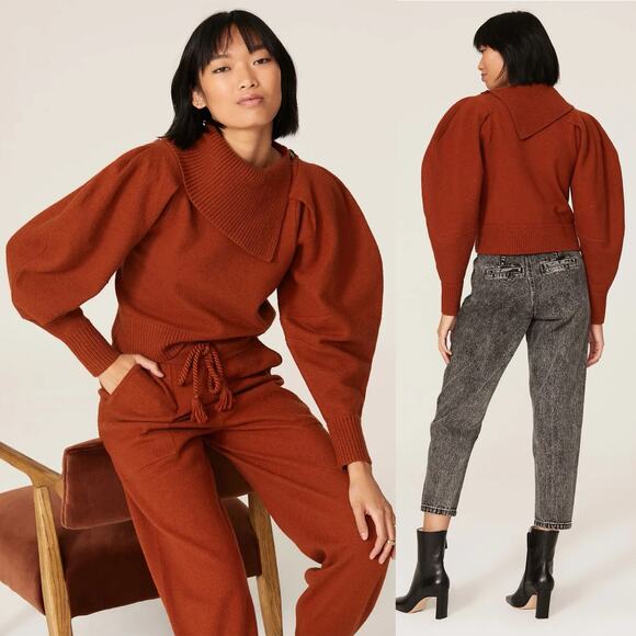 Ulla Johnson Riley Puff Sleeve SHRUNKEN Sweater In Orange Size XXS - Picture 2 of 15